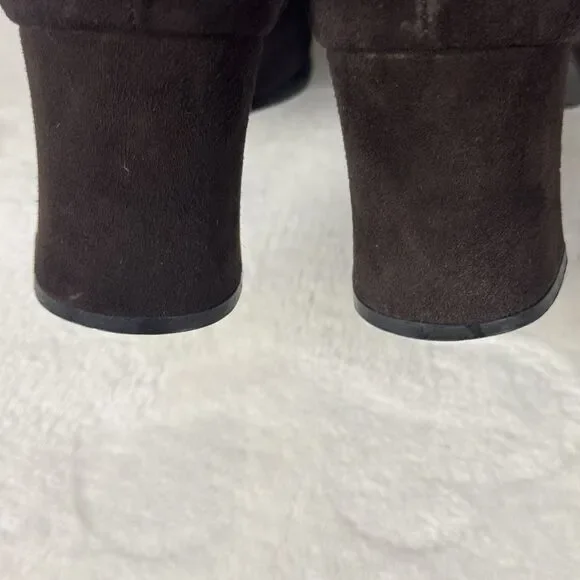 Stuart Weitzman Brown Suede Chain Link Pumps Block Heel Square Toe Womens Size 9 - Picture 7 of 12
